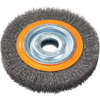 Crimped Wire Bench Wheel Brush, 6" Dia., 0.0118" Fill, 1/2" - 1/4" Arbor VV848 | Planification Entrepots Molloy