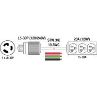 Rallonge pour g&eacute;n&eacute;ratrice avec triple fiche, STW, AWG 10, 3 prise(s), 25' Planification Entrepots Molloy